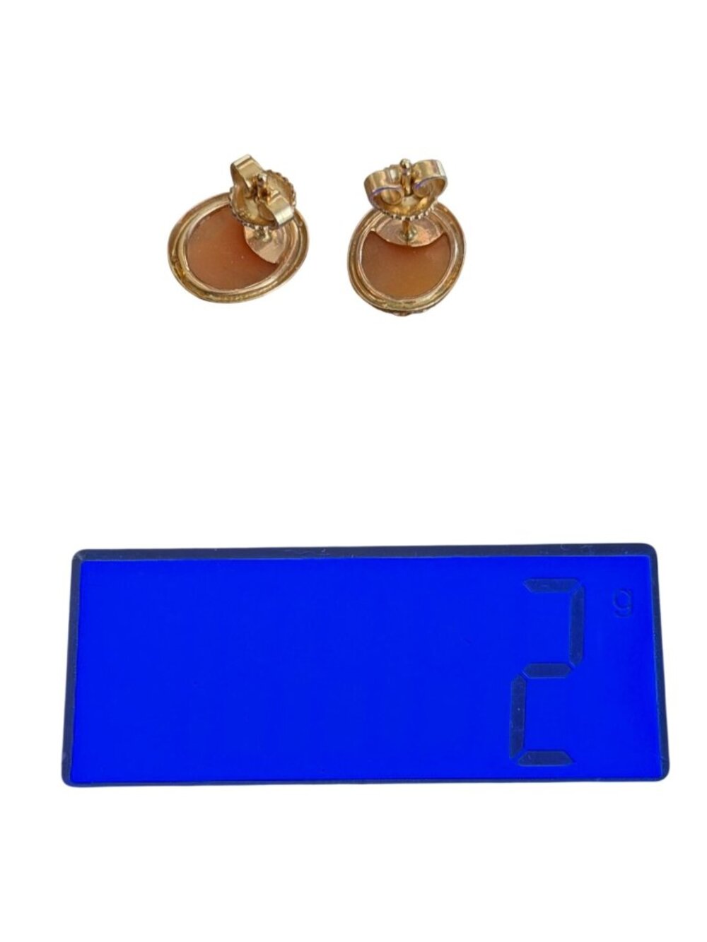 Vintage 14K Gold 585 Military Mark Backs, Cameo Post Earrings - Picture 5 of 7